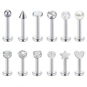 LOCCY 12 pi&egrave;ces Labret Levre Acier Inoxydable 16G, Labret Piercing Nez Studs l&egrave;vres Stud Labret Bars Tragus Helix Piercing Stud Piercing Bijoux pour Hommes Femmes (Argent-8mm) (LOCCY CHIU, neuf)