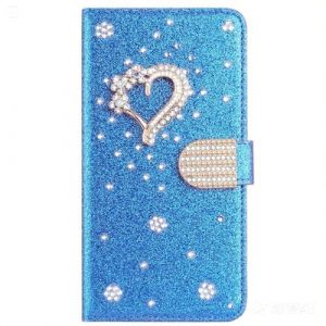 BLOTECH Coque en Cuir Glitter Etui Housse Little Love Design Luxe Bling Glitter Paillettes Diamant Hybrid PU Cuir Housse Etui Fermeture Magn&eacute;tique pour Carte pour Samsung Galaxy J3 2017/J330 - Blue (Bolong, neuf)