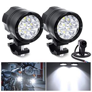 Biqing 2PCS Moto Phare Projecteurs avec Interrupteur &eacute;tanche,Universal 12V/24V Phares LED Moto Phare Lumi&egrave;re Auxiliaire pour Motos et Voiture Feux de Travail Lampe LED Projecteur Spot (YuanGu, neuf)