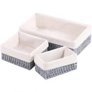 OUTBROS Set de 3 Paniers de Rangement, Paniers Tressés en Osier, Paniers Décoratifs avec Doublure, Pour Chambre, Salle de Bain, Bureau, Corde de Papier, Gris, STB202-ZG (OUTBROS-FR, neuf)