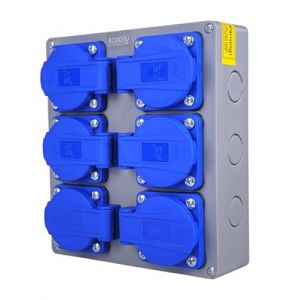 RoadEu Bloc Multiprise 6 Prises IP44 Saillie 2P+T 230V/16A Boîtier Distribution Pré-câblé Répartiteur Chantier Garage Atelier Industriel (RoadEu, neuf)