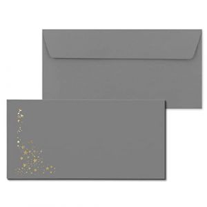 Lot de 75 enveloppes avec étoiles métallisées - DIN long - Doré - Pluie d'étoiles gaufrée - Couleur : gris - Fermeture adhésive - 120 g/m² - 110 x 220 mm - Idéal pour Noël (GUSTAV NEUSER GmbH, neuf)