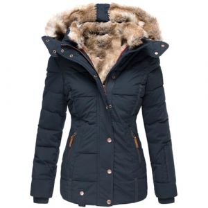 SUIUOI Veste d'hiver longue pour femme - Manteau matelass&eacute; extra chaud avec capuche en fourrure synth&eacute;tique - Manteau &agrave; capuche cintr&eacute; pour l'automne et l'hiver, bleu, XL (YiWuShiQiTongDianZiShangWuShangHang, neuf)