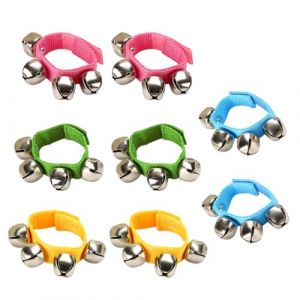 LEEQ 8pcs Bracelet Grelot - Paire de Bracelets de 4 grelots, Bracelet Clochette Musicale Multicolore Instruments de Musique, Hochet pour F&ecirc;tes Enfants, Ecole et Classe de Musique (LEEEU, neuf)