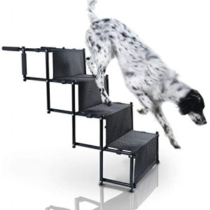 Bella & Balu Escalier pour Chien - Escalier &agrave; 4 Marches pour Animaux de Compagnie - Rampe d'Acc&egrave;s Amovible et Pliable - pour Voiture, Canap&eacute; ou Lit - Adapt&eacute; aux Petits et Moyens Chiens jusqu'&agrave; 58 kg (ManuCo, neuf)