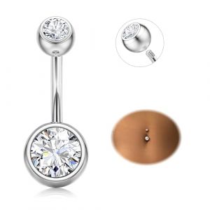 Diamday Piercing Nombril G23 Titane Piercing Nombril Barres 14G CZ Incrusté Piercing Ventre Anneaux Inverse Nombril Barbell Long Ventre Barres Piercing Nombril Anneau pour Femme 8/10/12/14/16mm (Diamday, neuf)