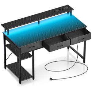 Rolanstar Bureau avec Rangement 137 cm - Table ado avec 3 tiroirs, éclairage LED Gaming et Prises de Courant - Bureau pour Ordinateur à Domicile, Noir (HomeWinnerEU, neuf)