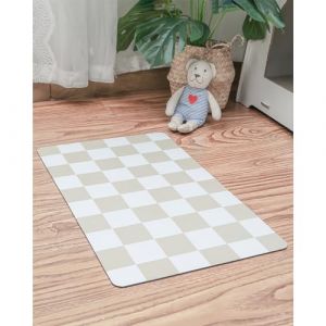 Ralxion Tapis d'alimentation &agrave; Carreaux pour Chien, Tapis Absorbant pour gamelle d'eau et de Nourriture pour Chien, Distributeur, r&eacute;tro esth&eacute;tique, Beige, Motif Damier, Tapis de Table pour Chiens (YUESHISHANGMAO01, neuf)