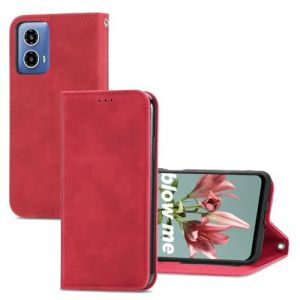 YUEQIAN Coque pour Motorola Moto G34 5G/Moto G45 5G Case, Cuir PU R&eacute;tro Folio Rabat Portefeuille Etui, avec [Fente Cartes] [Support] [Fermeture Magn&eacute;tique] Antichoc Housse, Rouge (YUEQIAN-EU, neuf)