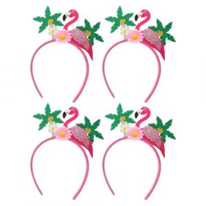 ADOCARN Ensemble de 4 Serrage-T&ecirc;tes Flamant Rose et Palmiers Color&eacute;s Bandeaux Hawa&iuml;ens L&eacute;gers et Confortables pour F&ecirc;te Plage Accessoires Cheveux Tropicaux pour Carnaval et D&eacute;guisement (Craneagon, neuf)