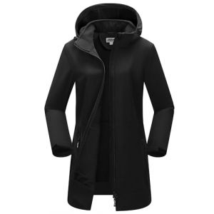 Outdoor Ventures Femme Veste softshell longue avec capuche doubl&eacute;e de polaire Veste coupe-vent imperm&eacute;able pour femmes Veste coupe-vent imperm&eacute;able, Noir , 3XL (EU-Outdoor Ventures, neuf)