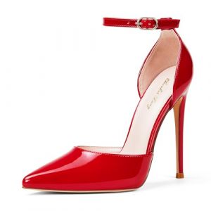 Zhabtuc Talons Hauts, Escarpins D'Orsay pour Femmes Bride &agrave; la Cheville Bout Pointu Chaussures de Mariage de F&ecirc;te, Rouge, 40 EU (Tiance, neuf)