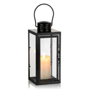 NUPTIO Lanterne Bougie Exterieur Noire - 24cm Métal Lanternes Outdoor Funéraire Cimetière Bougie Résistant Aux Intempéries Lanterne Jardin Extérieur Bougeoir Lumière du Vent Intérieur (BeautyTime24, neuf)