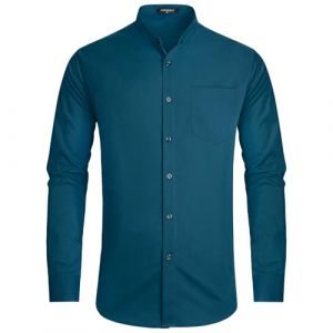 HISDERN Chemise Homme Manches Longues Mariage Chemise Bleu Vert Homme Coton Bouton de Manchette pour Business Casual Noel Hiver XL (hisdern, neuf)