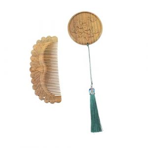 Ipetboom 1ensemble Miroir Et Peigne Naturel Peigne Vintage Sculpté Et Miroir De Maquillage Portable Accessoire De Et (hikarish, neuf)