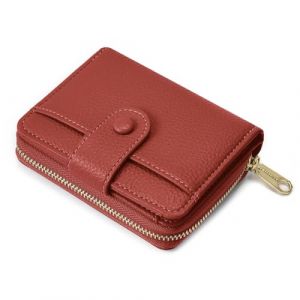 ANYWN Porte Feuille pour Femme, Petit Porte Monnaie Femme en Cuir Souple, Portefeuille Femme Petit Format avec Grand Compartiment &agrave; Monnaie zipp&eacute;, Rouge (PrettyNUO, neuf)
