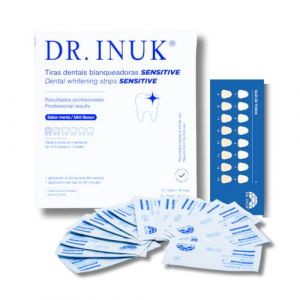 Bandes blanchissantes dentaires PROFESSIONNELLES SENSITIVE - 14 applications de blanchiment dentaire doux, sans peroxyde ni acides - Fabriqué en Espagne - Réduit jusqu'à 6 teintes en 4 semaines (DR.INUK, neuf)
