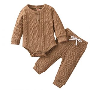 Huttam Ensemble Vetement Bebe gar&ccedil;on Naissance 0 24 Mois Automne Hiver Body Bebe Fille Manche Longue Combinaison uni Doux et Pantalon Tenue Bebe Garcon Printemps Decontracte Mode (Brown, 3-6 Mois) (JINCANBAIHUO, neuf)
