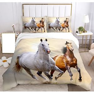 SHUAIG Housse de Couette Cheval pour Les Chevaux 3D Printing, Enfants en Lin Set Animal Chevaux Moteur Microfibre Couverture de lit Ensemble. (Deux,135x200cm) (WEIYAN-OUZHOU, neuf)