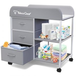 Table à langer portable, commode à langer avec matelas imperméable, commode avec 3 paniers de rangement, organisateur mobile de chambre d'enfant pour nouveau-né (FossWet, neuf)