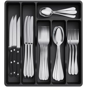 Lifewit Range Couverts pour Tiroir, Organisateur Couverts Tiroir Cuisine Rangement Ustensiles Bac de Rangement Couvert pour Cuill&egrave;res Fourchettes Couteaux Vaisselle, 6 Compartiments, Noir (Lifewit Home FR, neuf)
