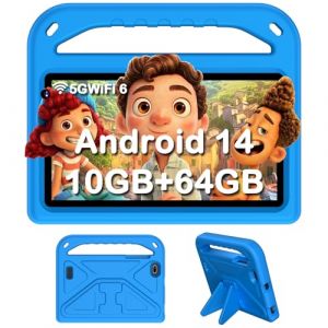 DMOAO Tablette Enfants 7 Pouces, Tablette Android 14 avec 5G Wi-FI 6, 10Go RAM+64Go ROM(TF 1To), Tablette Tactile Octa-Core, Widevine L1, 3500mAh, Contrôle Parental Tablette Enfant avec EVA Cas, Bleu (IVO DRINKS 3 LTD, neuf)