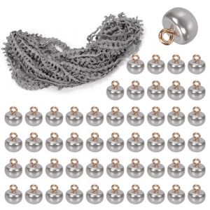 Swpeet Garniture tress&eacute;e grise de 18,1 m avec boucle &eacute;lastique &agrave; boutons et 50 boutons perl&eacute;s, bande &eacute;lastique &agrave; boucle &agrave; boutons, cordon &eacute;lastique avec boutonni&egrave;re pour travaux manuels (swpeet, neuf)