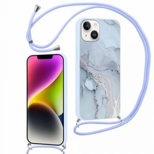 Foonary Coque pour Apple iPhone 14/iPhone 13 6,1" avec Cordon, Cute Aesthetic Motif R&eacute;glable Collier Housse, Souple Silicone &eacute;tui Bumper Protection Case avec Corde Lanyard pour iPhone 14/13, Marbre10 (DANIEL MEYER eu, neuf)