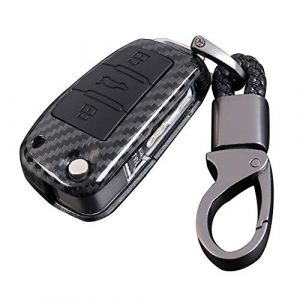 Wondder Coque en Fibre de Carbone ABS + &eacute;tuis pour Cl&eacute;s de Voiture en Silicone pour Audi A3 A4 A5 C5 C6 8L 8P B6 B7 B8 C6 RS3 Q3 Q7 TT 8L 8V S3 3 Boutons (Noir) (Wondder, neuf)