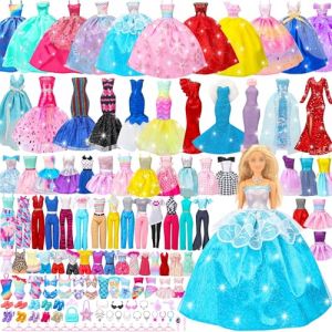 Ensemble cadeau de 70 vêtements de poupée pour poupées de 29,2 cm et Barbie - 4 robes de mariée, 2 robes de soirée, 8 robes tendance, 6 tenues décontractées, 2 maillots de bain, 10 chaussures, 20 (TroveSphere, neuf)