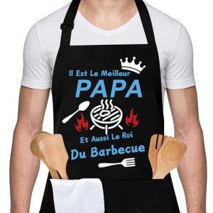 Hapculon Tablier de Cuisine pour Homme, Tablier Barbecue Homme, R&eacute;glable Tablier Professionnel Humour Rigolo Drole Barbecue Bbq Noir, Cadeau Fete Des Peres Saint Papa Valentin Noel (TiannyStore, neuf)