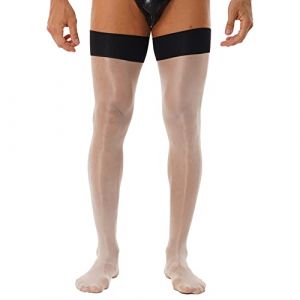 Oyolan Homme Bas Sexy Collant Transparent Sissy Lingerie Hot Chaussette Brillant Stocking Gay sous-v&ecirc;tement Type A Blanc Taille Unique (Oyolan EU, neuf)