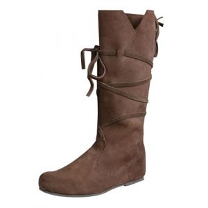 Bottes m&eacute;di&eacute;vales pour femme, bottines en cuir, style Renaissance, unisexes, &agrave; enfiler, style viking, en cuir synth&eacute;tique, pour Halloween, steampunk, western, r&eacute;tro, style western, marron, 44 EU (Mr Zhang, neuf)
