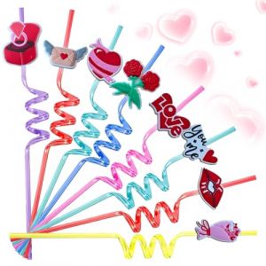 QOWIJEX 8 Pi&egrave;ces Pailles Plastique Paille Plastique Reutilisable Boucl&eacute;s Pailles avec Belles Motif Convient pour F&ecirc;te de la Saint-Valentin,Enterrement de vie de Gar&ccedil;on,F&ecirc;te de Famille D&eacute;coration (liangyunuo, neuf)