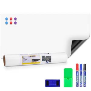 JEFURE Papier Tableau Blanc Magnétique, 45×90 cm Tableau Aimanté, Tableau Blanc Effacable avec Marqueur et Éponge, Tableau Magnétique DIY pour Surfaces Lisses Dans Les Écoles, Les Bureaux et La Maison (JEFURE, neuf)