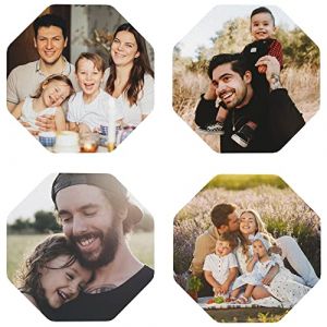 sous-Verres personnalisés avec Photo, Coasters en Cuir sur Mesure, Dessous de Verre personnalisés avec Votre Propre Image et Texte, Tapis de Tasse personnalisé (Octogonal, 4pcs) (MEIERLE Store, neuf)