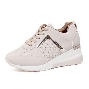 ticticlily Baskets Femme Compens&eacute; Chaussures Antid&eacute;rapantes &agrave; Lacets Sneakers de Marche A Beige 36 EU (Ticticlily, neuf)
