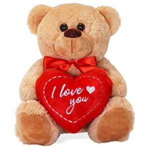 Matches21 Ours en peluche avec c&oelig;ur I Love You Marron clair/beige 25 cm &ndash; Id&eacute;e cadeau pour petite amie classique (matches21 HOME & HOBBY, neuf)