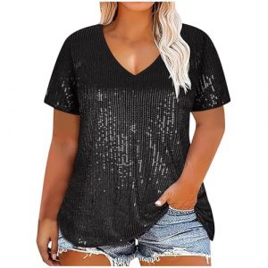 Haut &agrave; Paillettes Femme Grande Taille Chemisier &agrave; Paillettes Soir&eacute;e Disco Brillante Chemises Manche Longue Blouse Chic &Eacute;l&eacute;gant T Shirt Glitter Soir&eacute;e Disco Tunique Tops Tenue de Fete Pas Cher (⭐⭐⭐⭐⭐AEGJEGVD⭐⭐⭐⭐⭐, neuf)