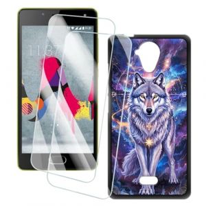 OAGELIM 2 Pack Prot&egrave;ge-&Eacute;cran + Coque Compatible avec Wiko U Feel Lite (5 Pouce) Coque Impression Artistique Personnalis&eacute;e et Film Verre Tremp&eacute; (Loup 2) (MILEGAO, neuf)