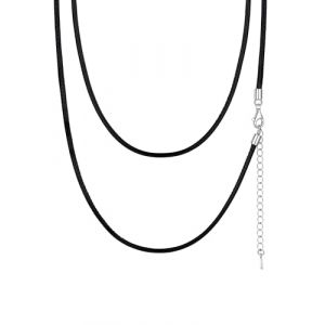 PROSILVER Collier Cordon R&eacute;glable Femme en Cuir Noir 51cm Cha&icirc;ne Homme Fine 2mm avec Fermoir Argent (Prosteel Jewellery, neuf)