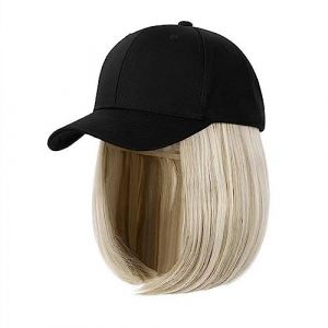 Perruque Avec Frange Chapeau Perruque Synthétique Réglable Noir Chapeau Perruques Court Bob Droite Casquette De Baseball Perruque Sans Soudure Connexion Extensions De Cheveux for Les Femmes Chapeau av (fufufafabb, neuf)