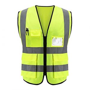 Cicilin Gilet de Sécurité, Gilet Fluo Réfléchissant et Lavable, avec Fermeture Eclair, Haute Visibilité pour Cycliste, Conducteur, Coureur, Eboueur (Jaune fluo) (Cicilin-EU, neuf)