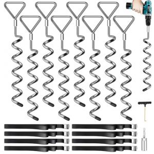Lot de 8 piquets d'ancrage au Sol pour Trampoline – Ancrage au Sol avec 8 Sangles (Longueur 2,5 m) – Les piquets Heavy Duty résistent au Vent élevé, idéal pour Trampoline en Plein air (Payivsve EU, neuf)