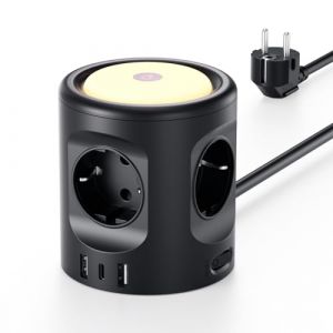 Multiprise avec Interrupteur, Sameriver Tour Multiprise 4 Prises et 3 USB Ports, Multiprise Parafoudre et Surtension avec Veilleuse LED,16A Rallonge Electrique 2M Câble à la Maison et au Bureau (FEFEI1, neuf)