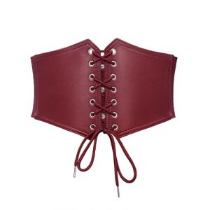 Bbonlinedress Corset Ceinture Femme Large à Lacets Rétro pour Robe Devant en Cuir Derrière en Bande Elastique avec Bouton-pression Dark Red L (Bbonlinedress, neuf)
