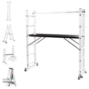 HOSTR&Ouml;M Echafaudage Roulant SCAFFOLDAX2X6, &eacute;chafaudage Jardin et Pliant Multifonction 4 en 1, echelle 2 Plans, H Max Travail 4,46m, Garantie 5 Ans (Kobleo, neuf)