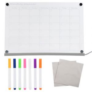 Calendrier magnétique pour réfrigérateur, tableau de planification mensuelle magnétique en acrylique transparent avec rétroéclairage LED, calendrier magnétique réutilisable et effaçable à sec avec 7 (JiaWeiMY, neuf)