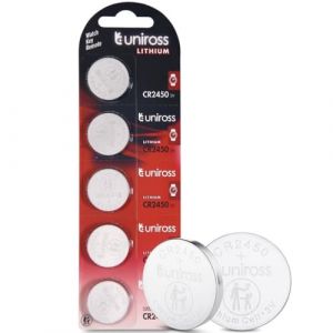 Uniross Pack de 5 Piles Lithium CR2450, 3V (Stock Bureau Maison Bien-&ecirc;tre, neuf)