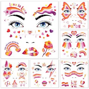 DPKOW Lesbienne Tatouages Ephemere pour le visage, 12 feuilles Lesbienne Tatouages temporaires Pride Tatouages Ephemere drapeau lgbt lesbienne Maquillage pour femmes adultes Fierté Pride accessoires (dpkow, neuf)